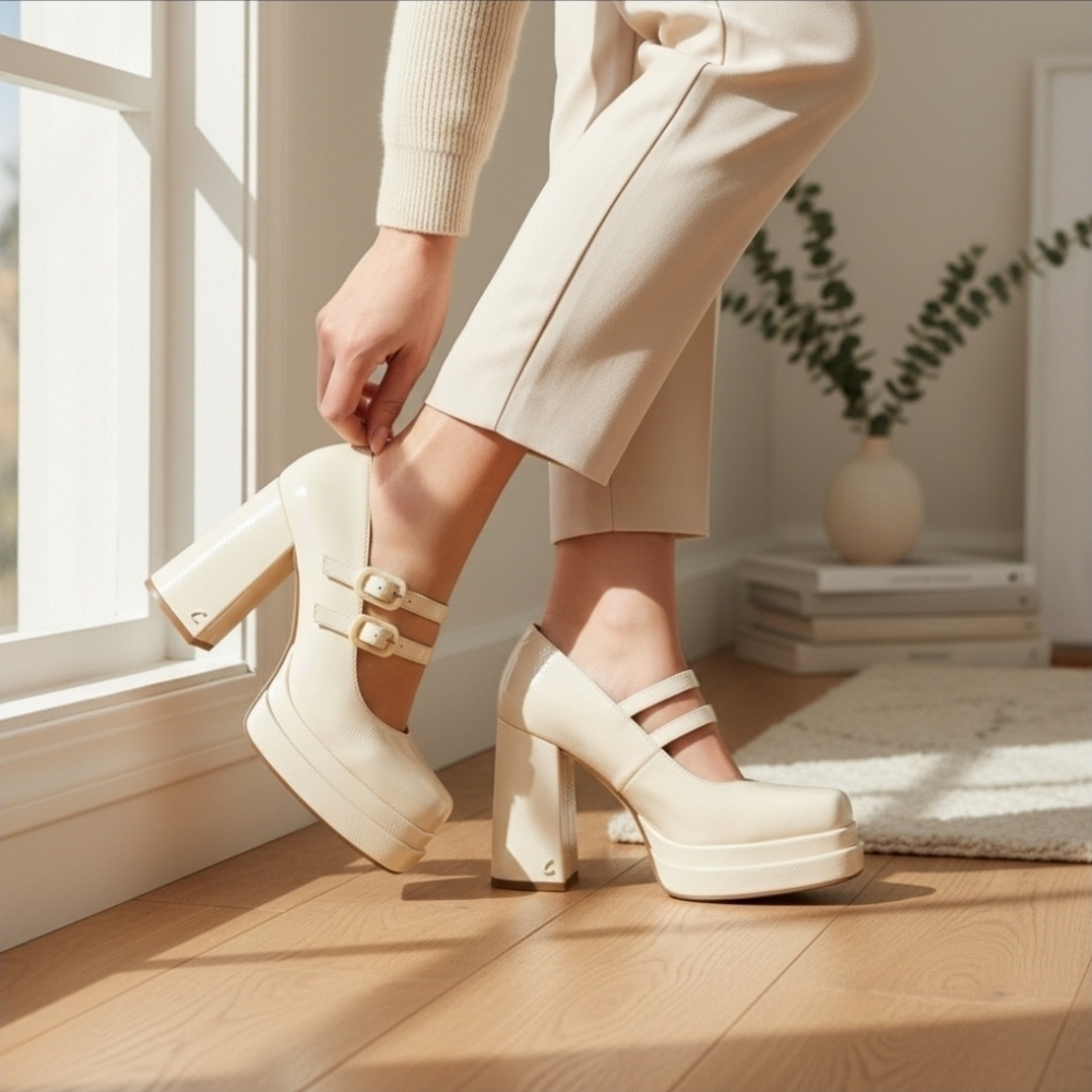 Circus NY By Sam Edelman Chunky Block Heel Platform Cream White SZ 10 M Cosplay